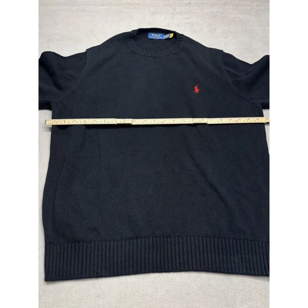 Polo Ralph Lauren Mens XL Cotton Crewneck Sweater Navy Blue Red Pony Logo
